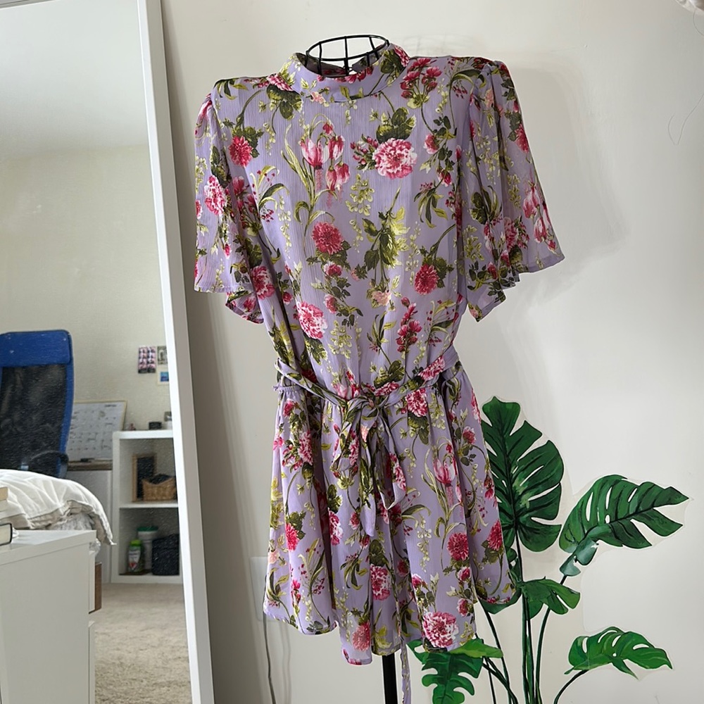 Lavender floral romper with matching belt